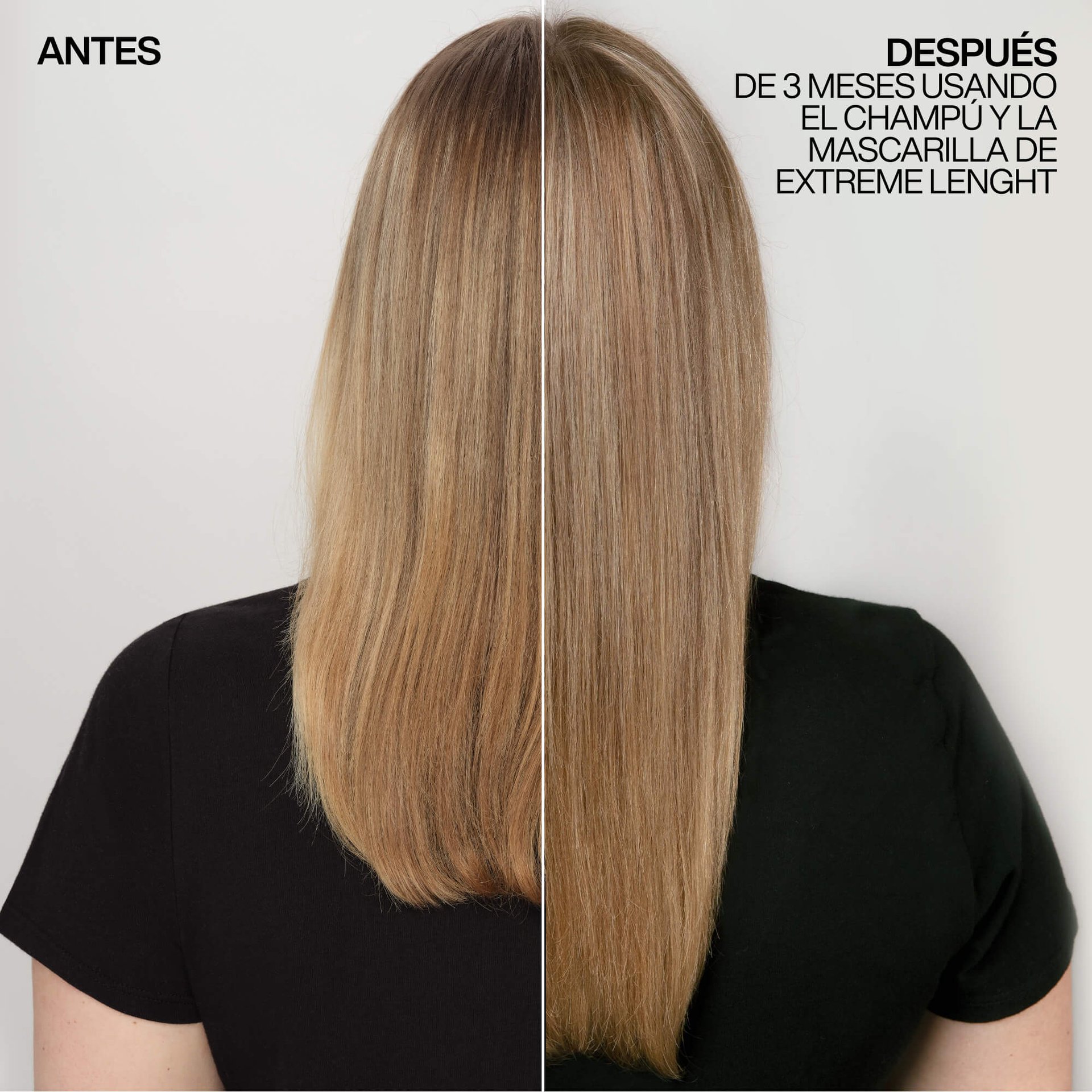 Antes y después del uso de la mascarilla capilar Extreme Lenght