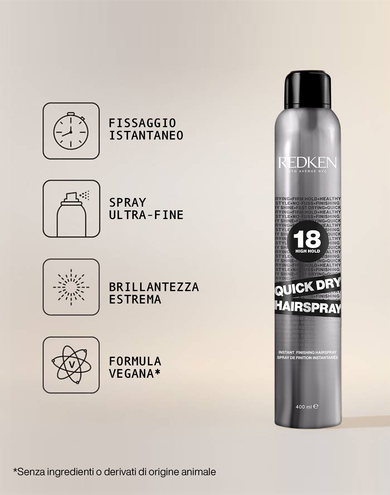 Quick Dry Hairspray: lacca a fissaggio istantaneo per un risultato deciso e ordinato